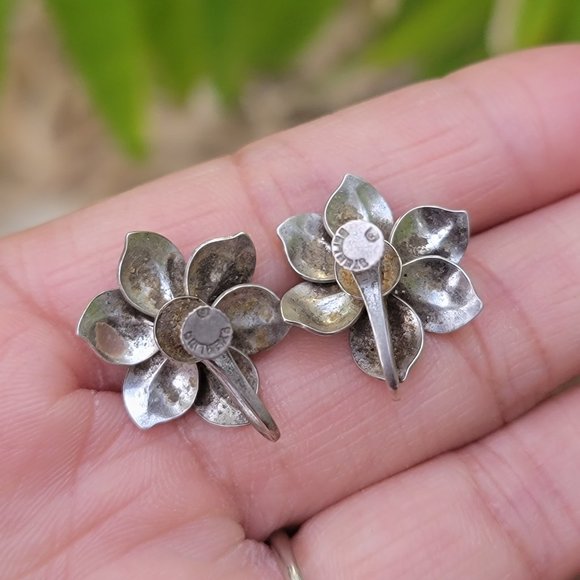 Vintage solid 925 sterling silver ornate detailed orchid earrings - Picture 15 of 16